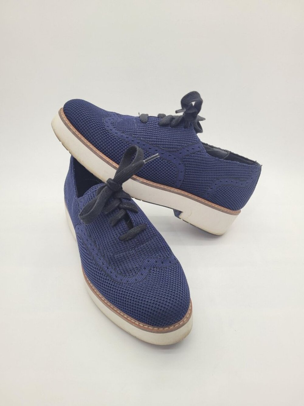 Zara Derby Oxford Platforms Navy Mesh Lace Up Size 37 EU 6.5 US Chunky Wing Tip